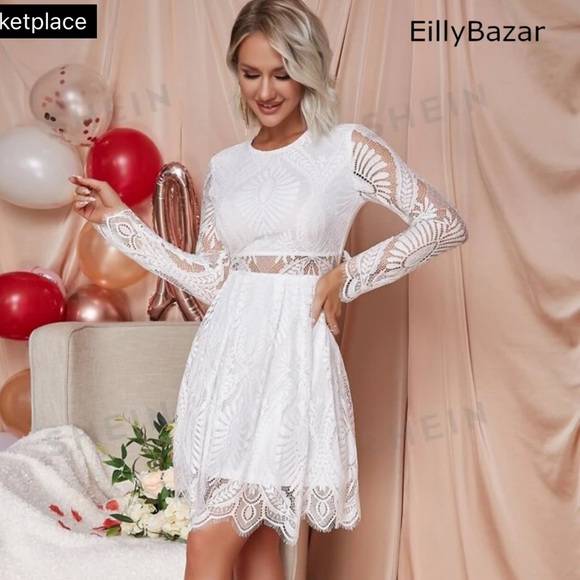 SHEIN Dresses & Skirts - Long sleeve white lace SHEIN dress with subtle waist cutout